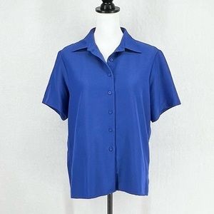 Lands’ End Women’s Short Sleeve Button Up Shirt Blue Size Large